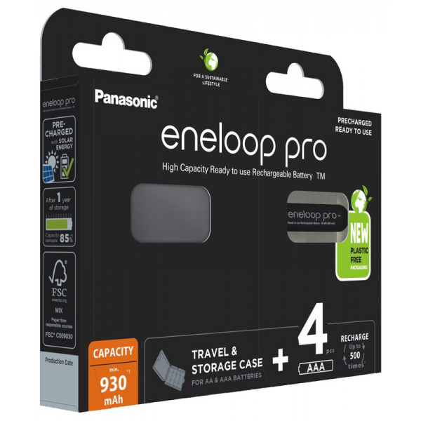 Panasonic Eneloop PRO NEW Ni-MH 930mAh R03/AAA x 4 rechargeable batteries (blister + box)