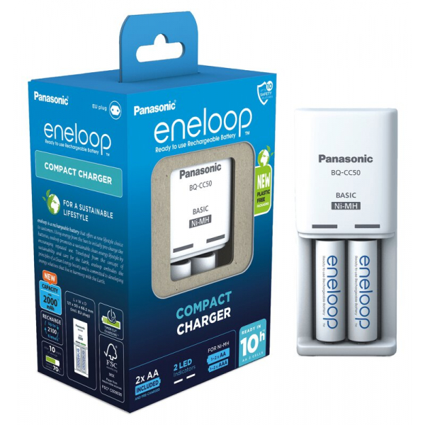 Panasonic Eneloop BQ-CC50 NI-MH rechargeable battery charger + 2 R6/AA 2000mAh batteries