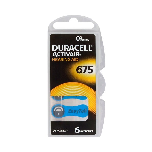 Duracell ActivAir 675 MF for hearing aids x 6 batteries