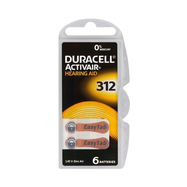 Duracell ActivAir 312 MF for hearing aids x 6 batteries