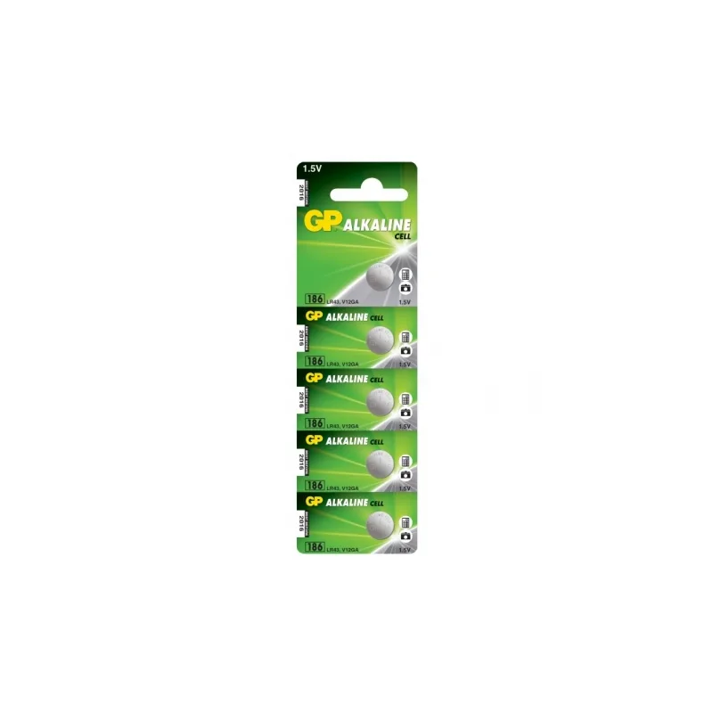 Alkaline button cell battery 5 x GP 186 / LR43 / V12GA - 1,5V - GP Battery