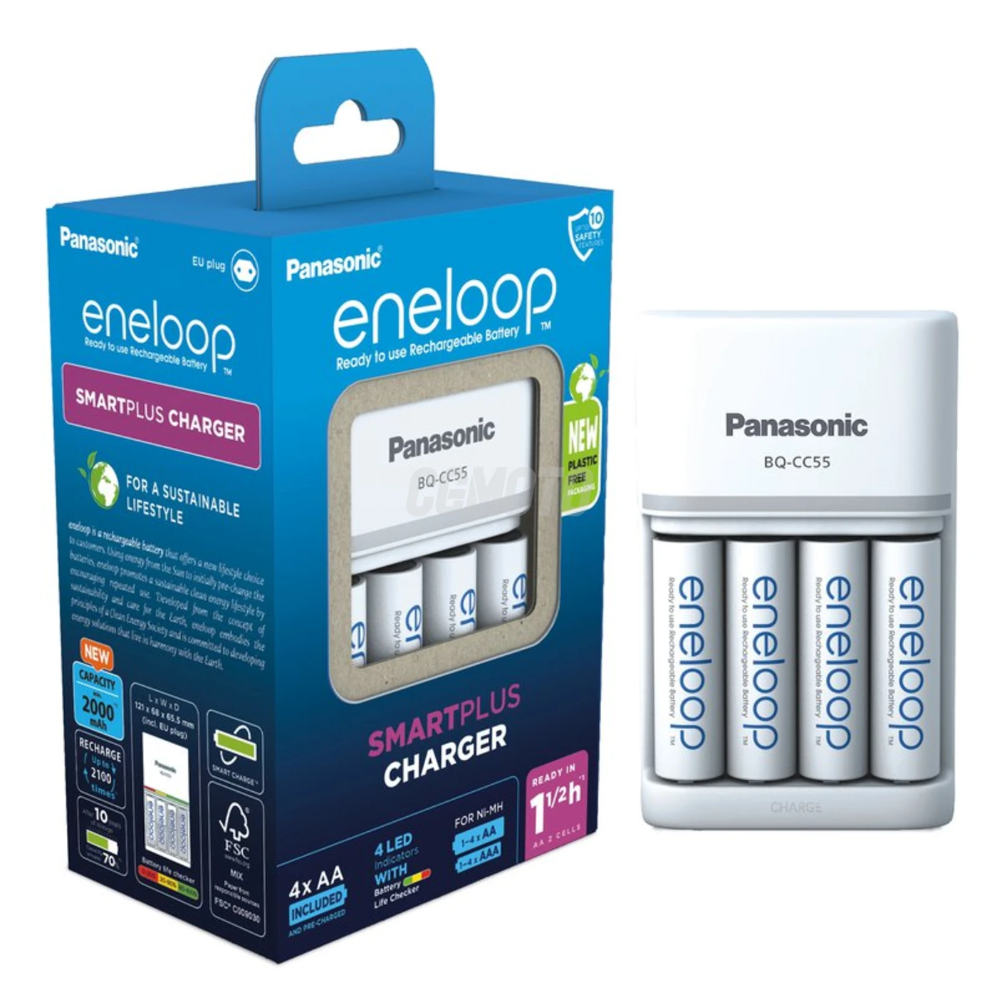 Panasonic Eneloop BQ-CC55 EKO rechargeable battery charger Ni-MH + 4 rechargeable batteries LR6/AA Eneloop 2000mAh