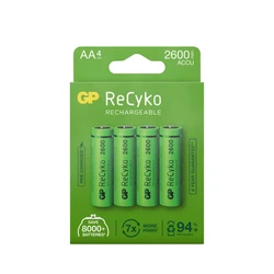 4 rechargeable NIMH batteries AA 1,2 V Recyko 2600 mAh