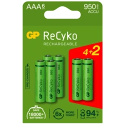6 rechargeable NIMH batteries AAA 1,2 V Recyko 950 mAh